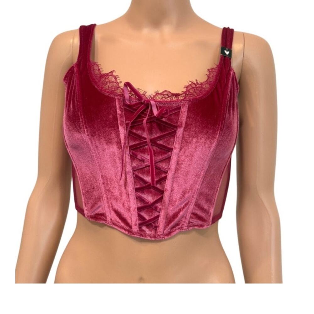 Victoria's Secret small Dream Angels faux lace up velvet corset BC 3186
